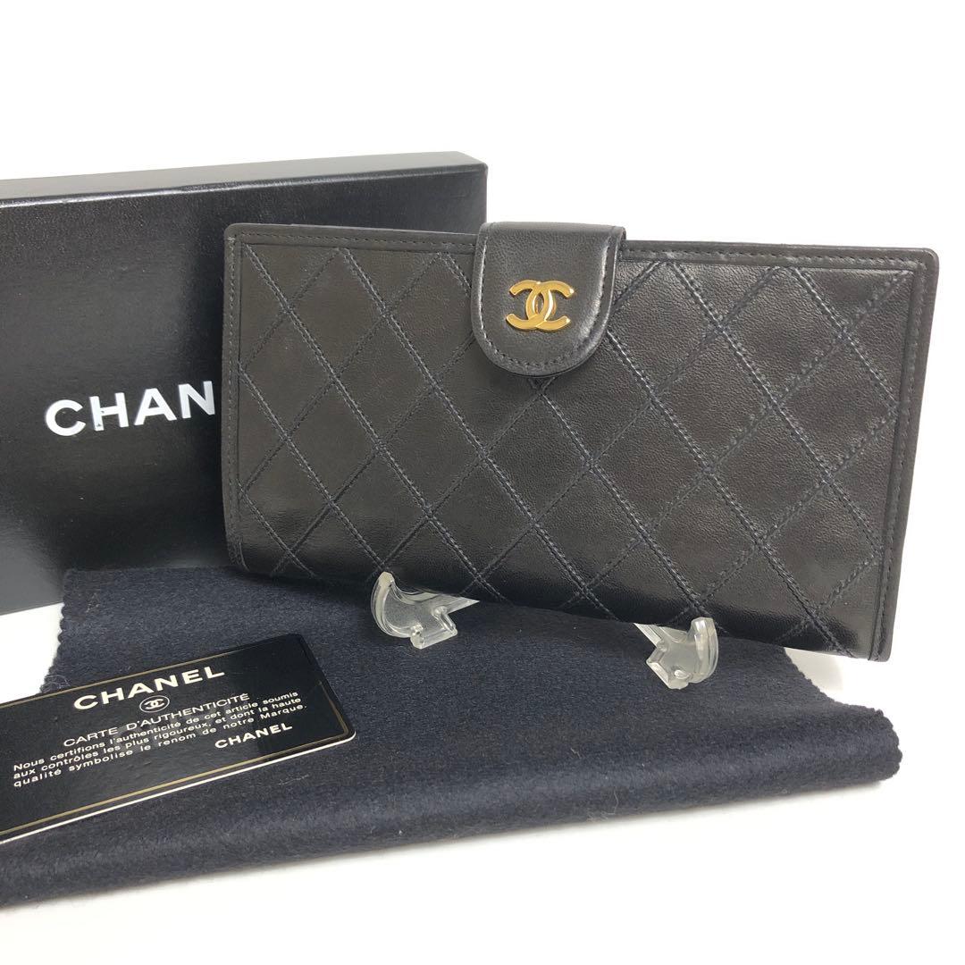 【美品】★8F139 シャネル ビコローレ 二つ折り財布 ココマーク ブラック