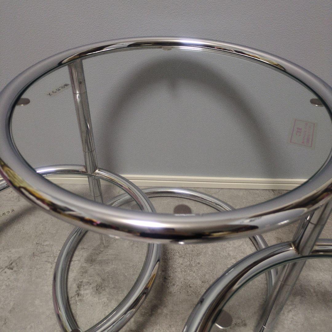ラウンドテーブル 3段ガラス ミッドセンチュリー モダン スペースエイジスタイル