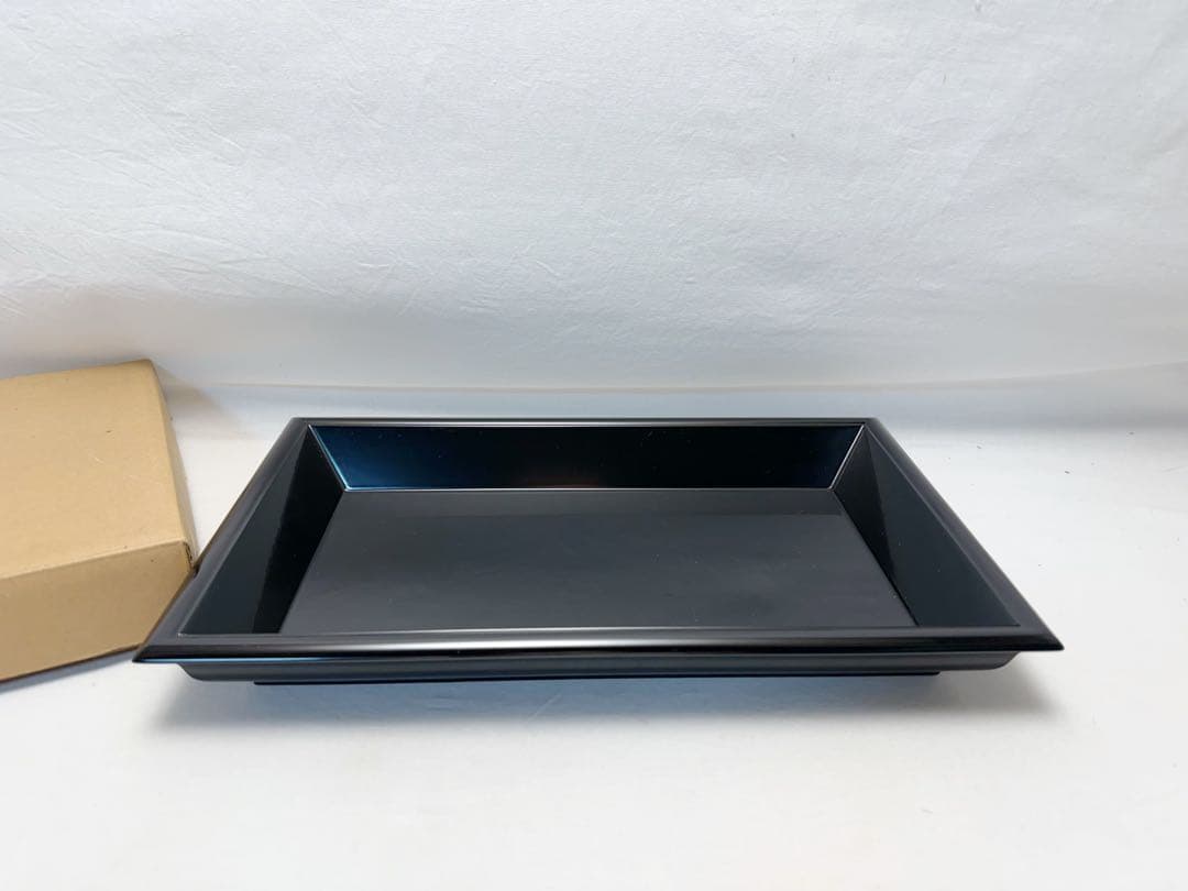 未使用 茶道具 木製黒真塗 茶歌舞伎盆 且坐 且座 香盆 長盆 元箱