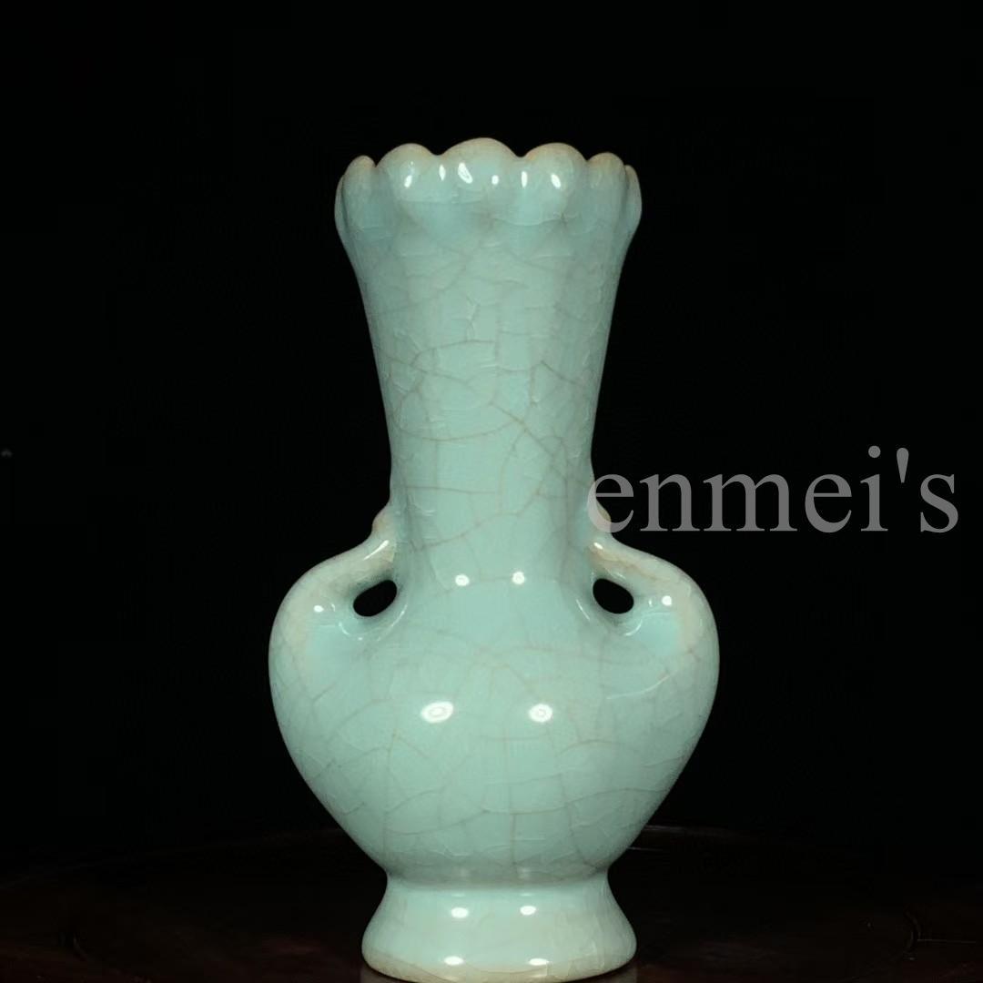 宋汝窯 氷裂紋 銘文双鳳尊 高さ22cm 直径12.5cm 陶芸 文房具 置物