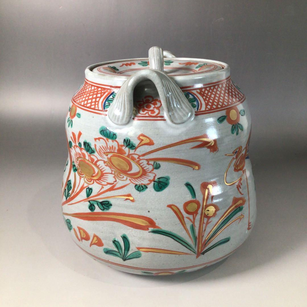 Ｓ１５１　水指　『森里陶楽造』『赤絵』『耳付水指』　共箱　茶道具