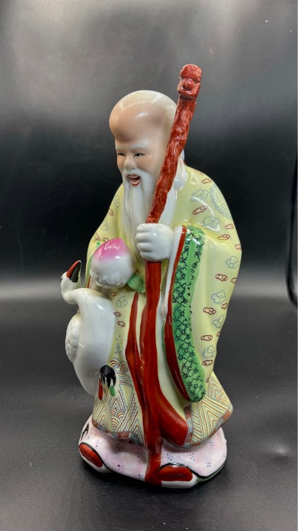 005 中国美術 色絵陶人形 高さ28cm 置物 オブジェ 蟠桃老壽星