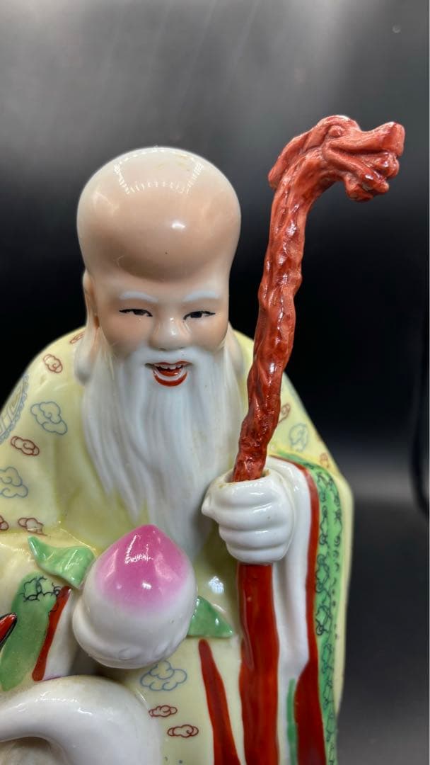 005 中国美術 色絵陶人形 高さ28cm 置物 オブジェ 蟠桃老壽星
