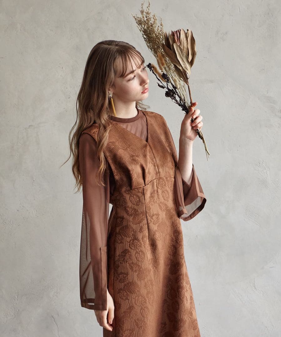 AIMER エメ　チュール ブラウス付きジャガード Iラインドレス　Mサイズ