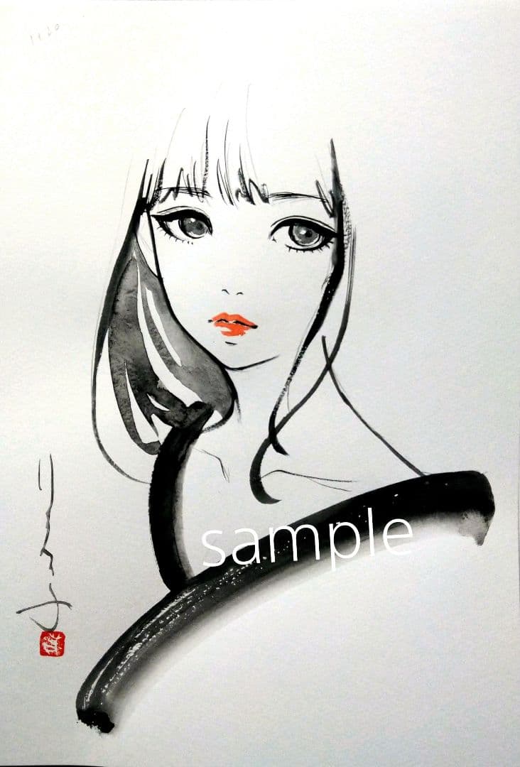 絵画　ドローイング　水彩画　肉筆原画　和装　美人画