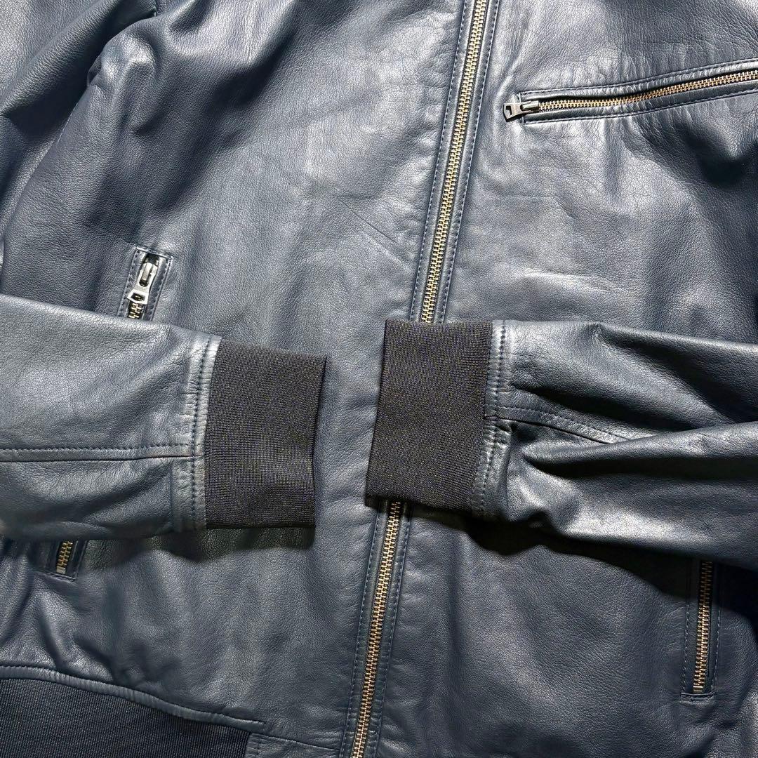 【美品】Theory 羊革　シングルライダースジャケット　紺　M シープレザー