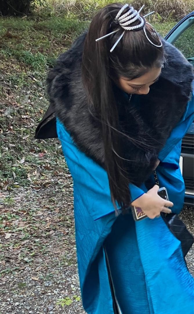 再開！！成人式振袖フルセット　無地　青　一点物