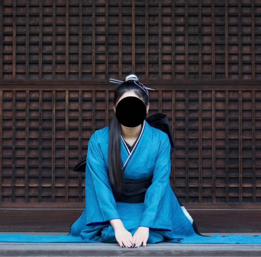 再開！！成人式振袖フルセット　無地　青　一点物