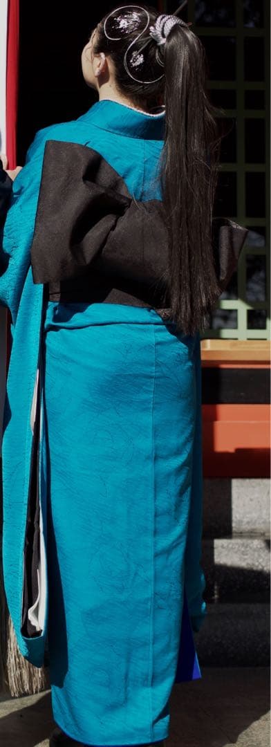 再開！！成人式振袖フルセット　無地　青　一点物