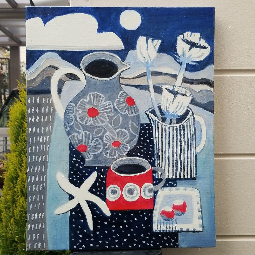 油絵　専用　月を見ながらのティータイム