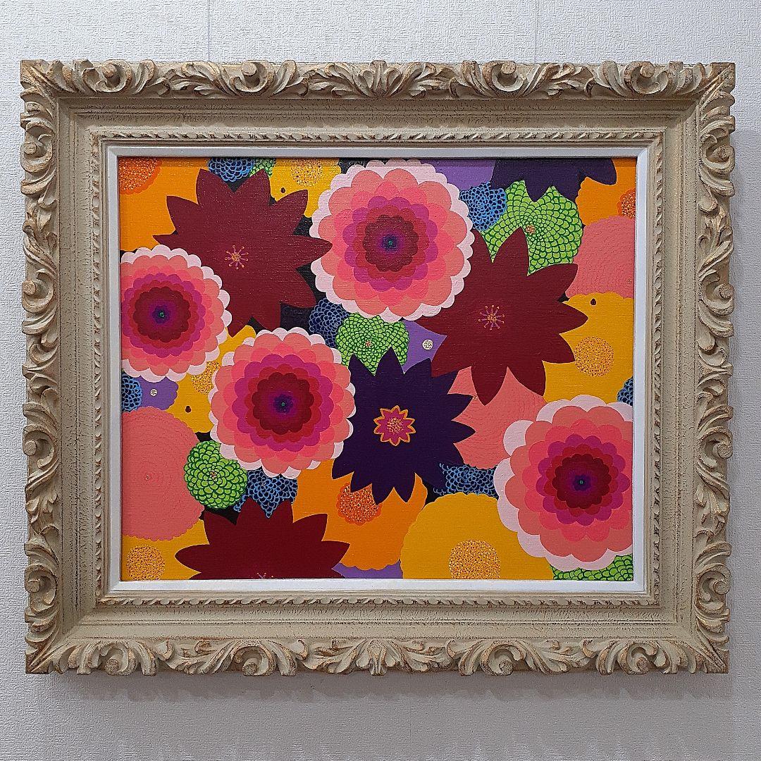 ミックスフラワー　F12号　アクリルガッシュ　画家　小楠アキコ作品　額付き
