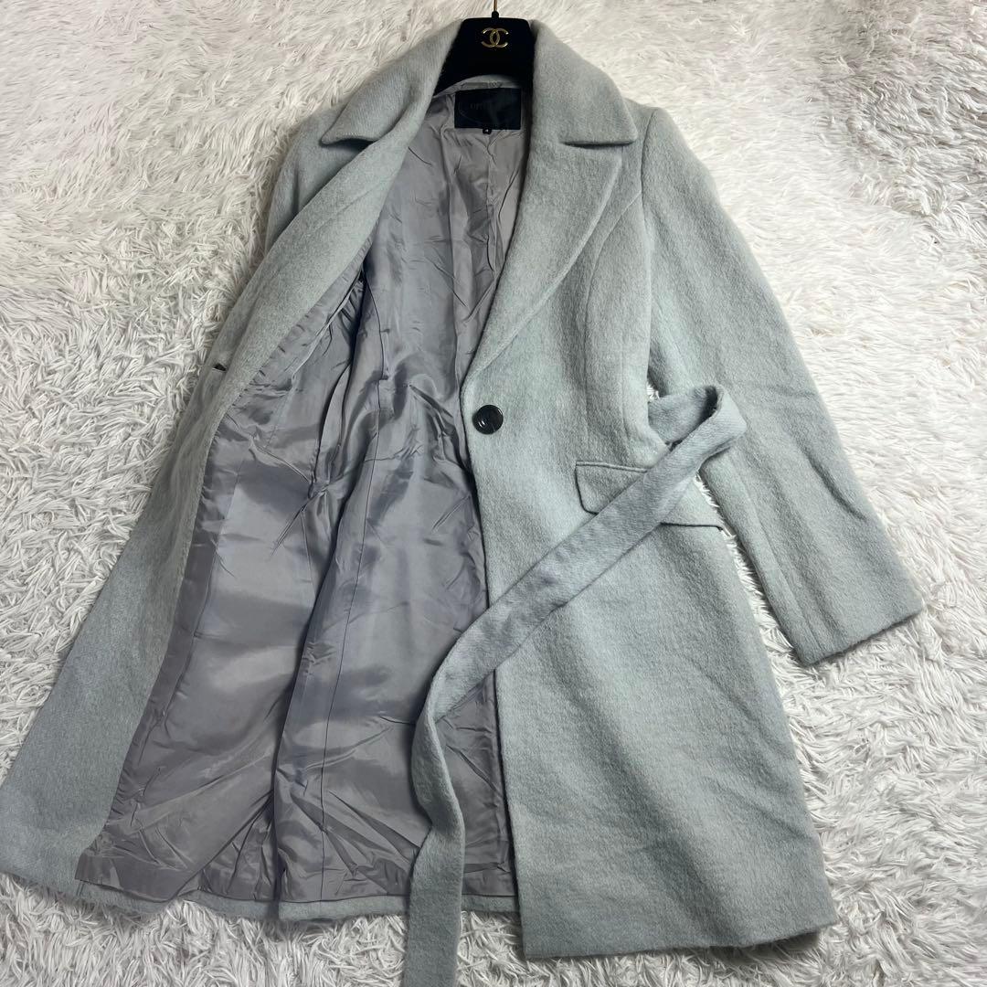 大きいサイズ アンタイトル アルパカ混 ベルテッド チェスターコート グレー 4