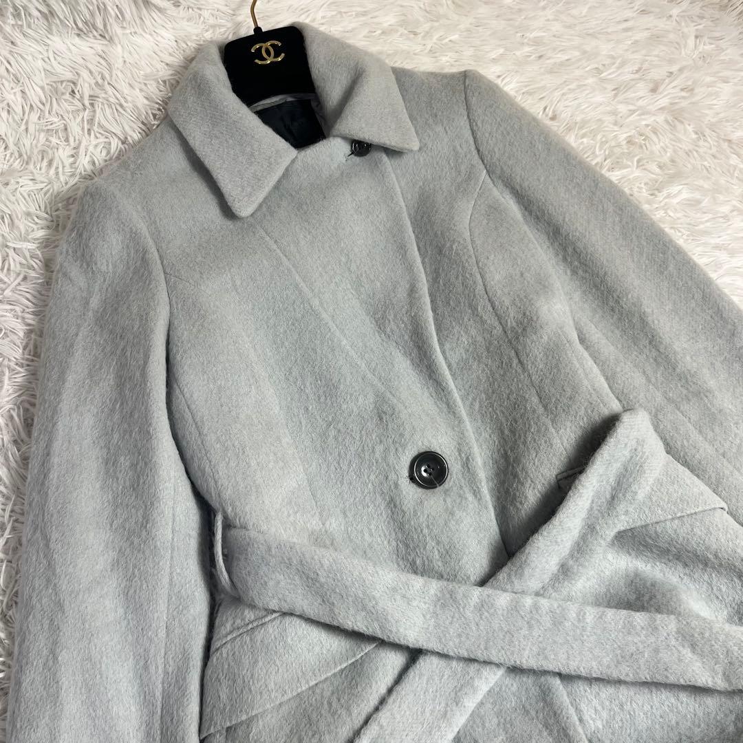 大きいサイズ アンタイトル アルパカ混 ベルテッド チェスターコート グレー 4