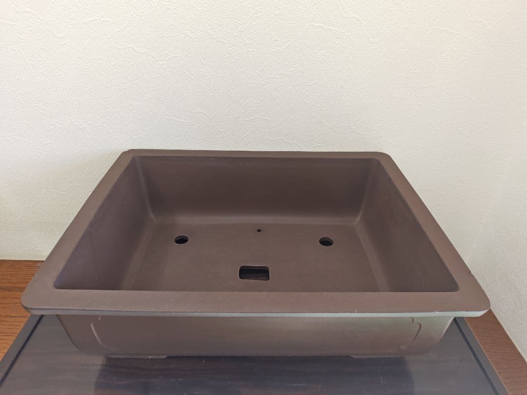 ブラウン長方形盆栽鉢 陶器製 約47cm×36cm×14.5cm　大型