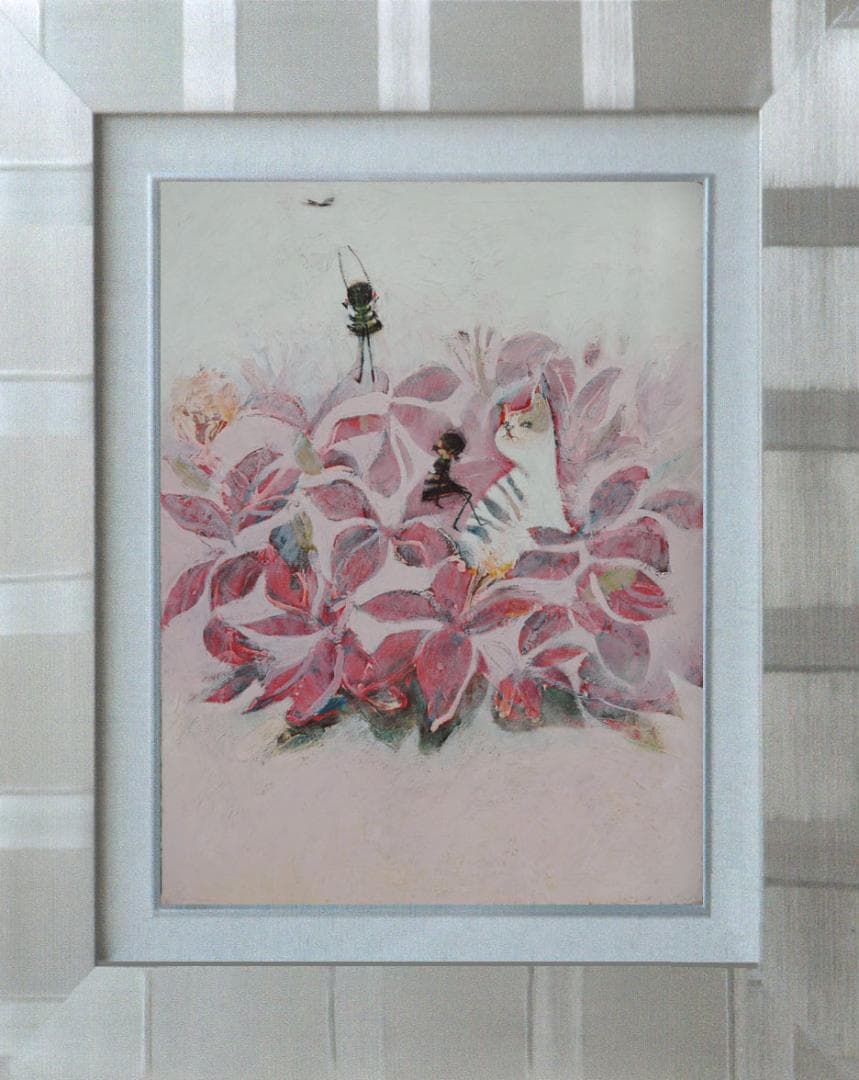 油絵 菅家令子 絵 絵画 インテリア uF6-070519 可愛い子猫と女の子