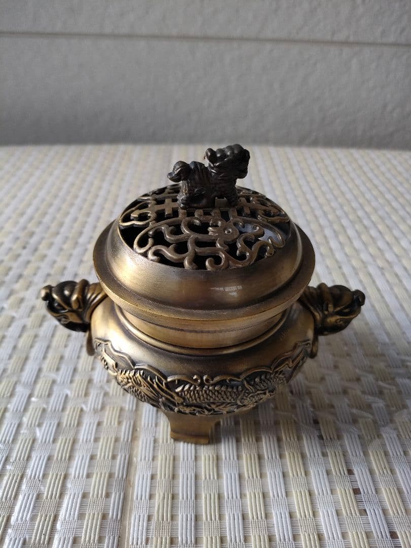 ●中国古銅 香炉 乾隆年製 銅製 彫刻仕上げ 茶道具 骨董