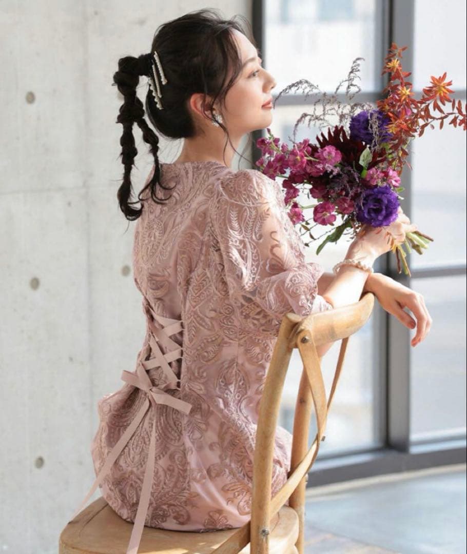 エンブロイダリーコクーンドレス　ローズピンク/M