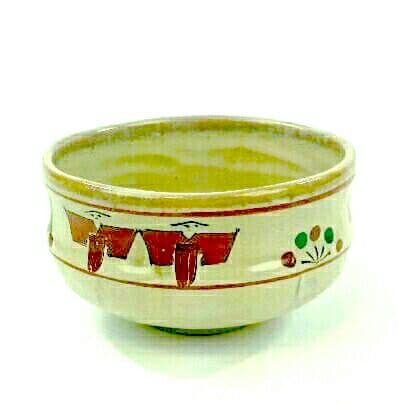 抹茶茶碗　赤膚焼　奈良絵