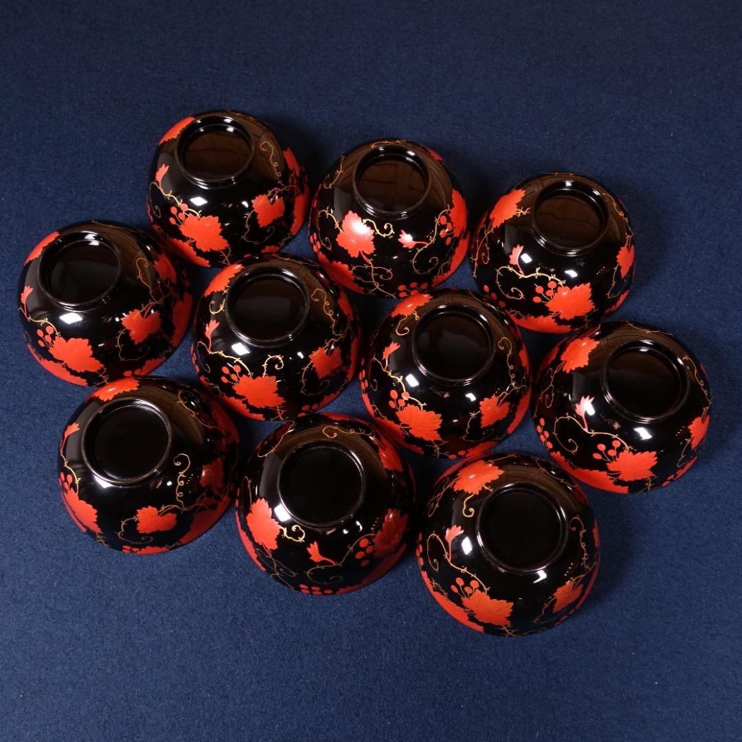 上品な逸品 天然木製漆器 紅葉蒔絵 吸物椀 10客 木箱付