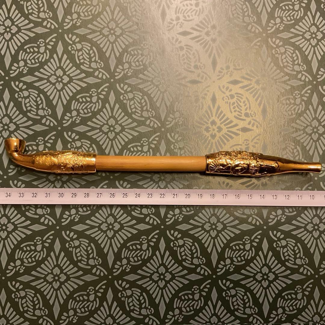 希少　金仕上げ　松流軒政輝　武者図　煙管　キセル