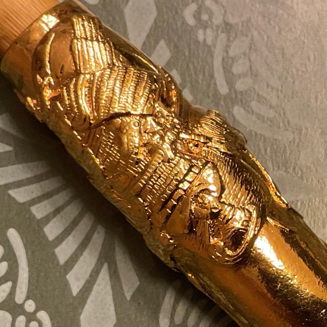 希少　金仕上げ　松流軒政輝　武者図　煙管　キセル