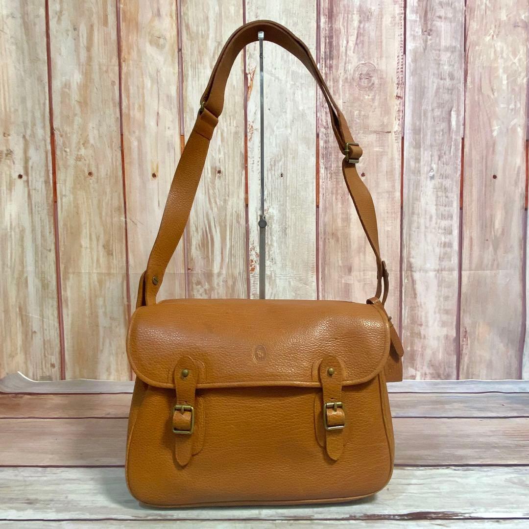 ラルフローレン　シボ革　メッセンジャーバッグ　ショルダーバッグ　ブラウン　斜め掛