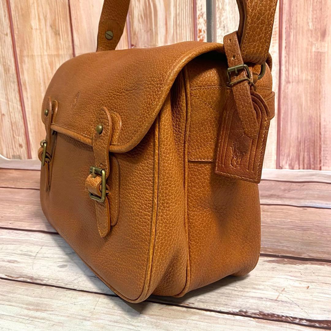 ラルフローレン　シボ革　メッセンジャーバッグ　ショルダーバッグ　ブラウン　斜め掛