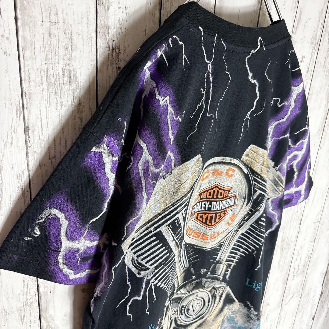 ハーレーダビッドソン tシャツ ライトニングサンダー 両面プリント L□