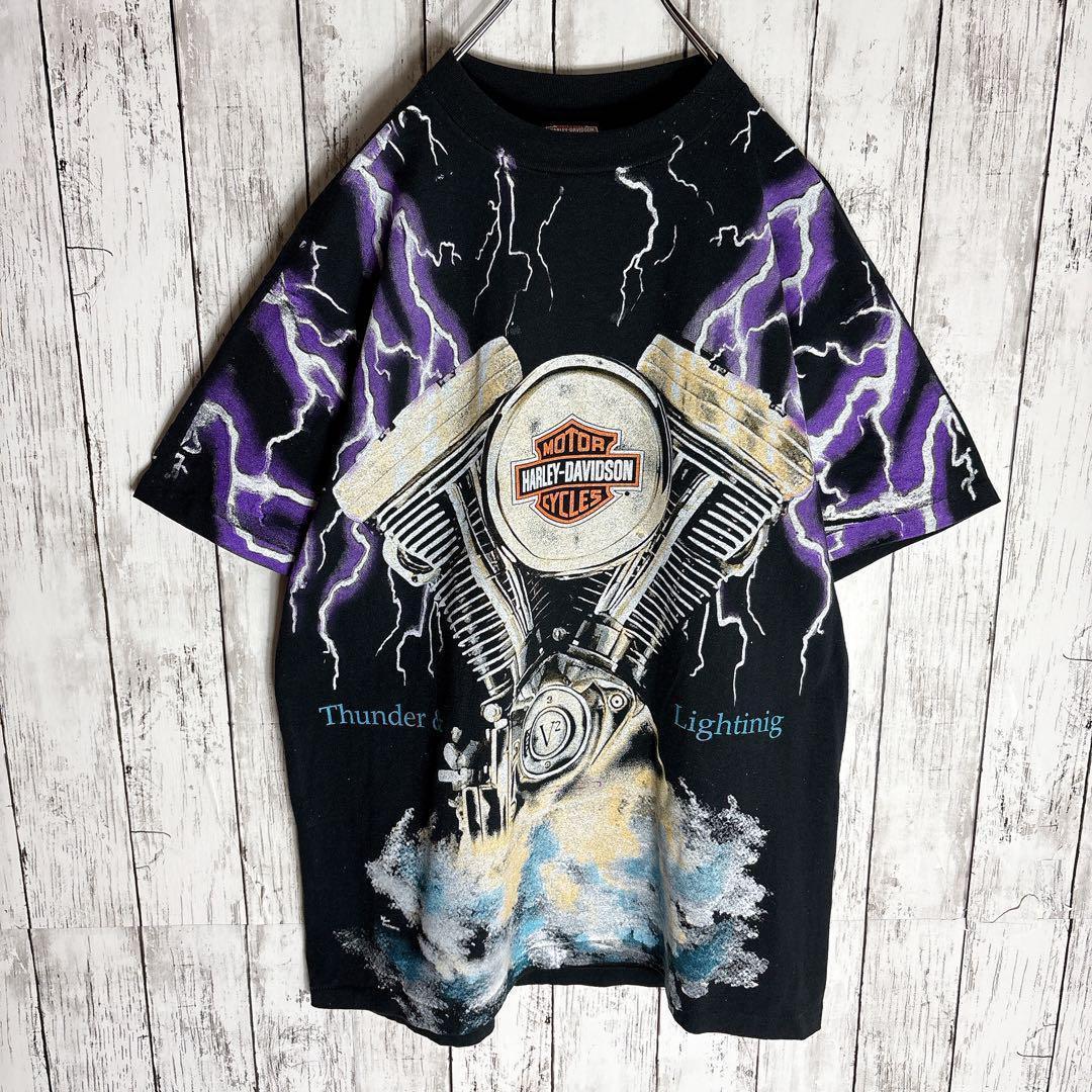 ハーレーダビッドソン tシャツ ライトニングサンダー 両面プリント L□
