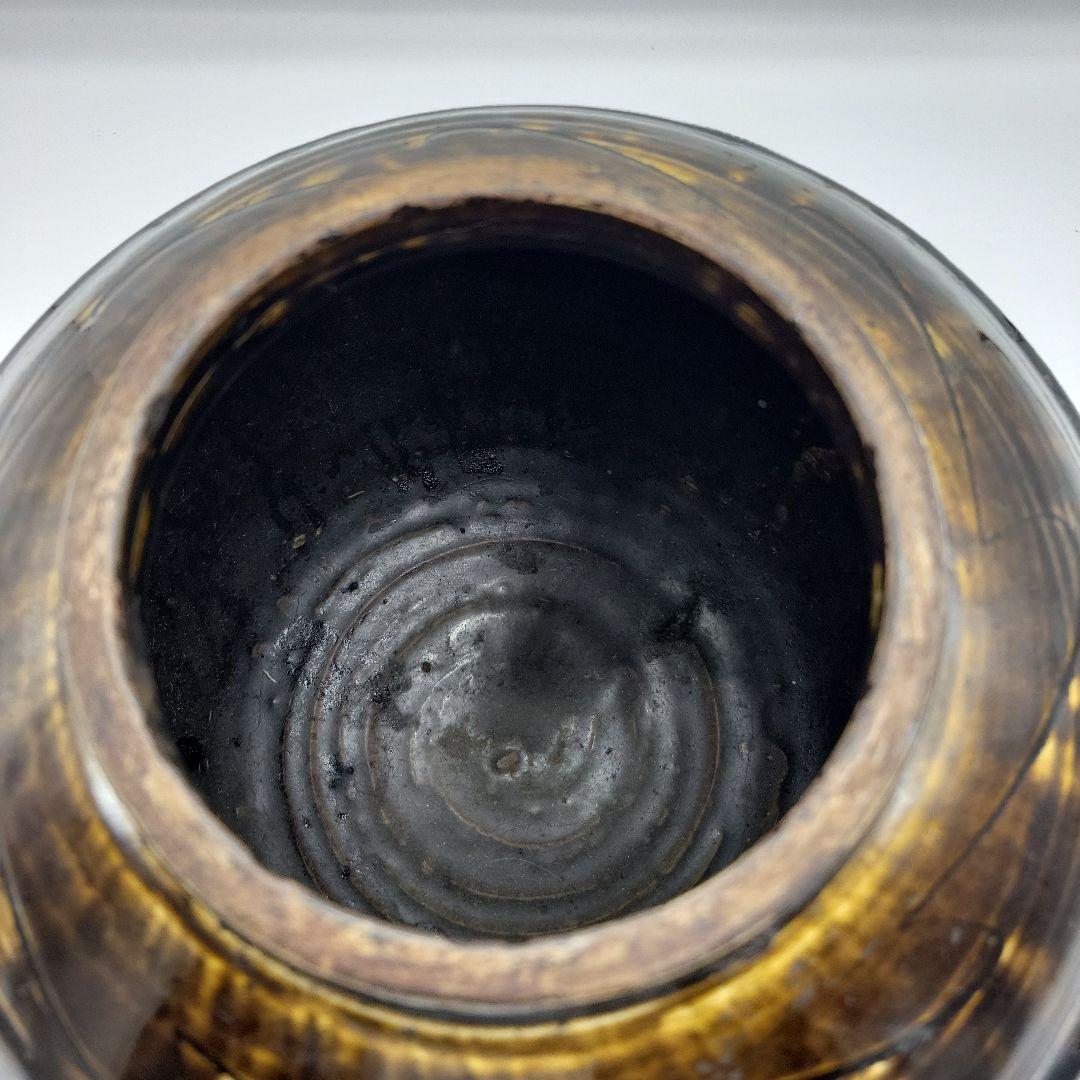 貴重　古美術 朝鮮古陶磁器 李朝 飴釉 面取 壷 時代物