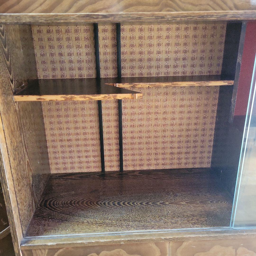 【昭和レトロ】茶箪笥 飾り彫り ガラス収納 アンティーク