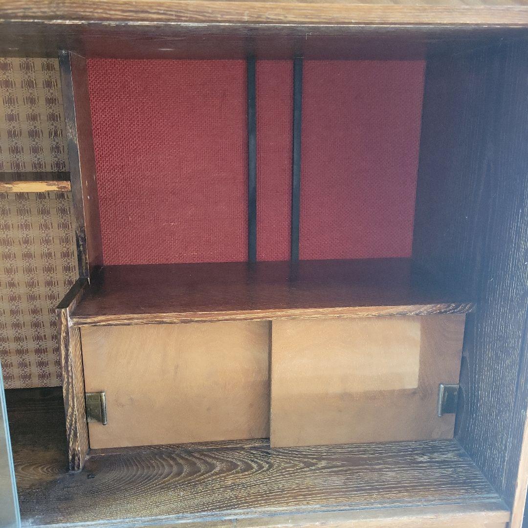 【昭和レトロ】茶箪笥 飾り彫り ガラス収納 アンティーク