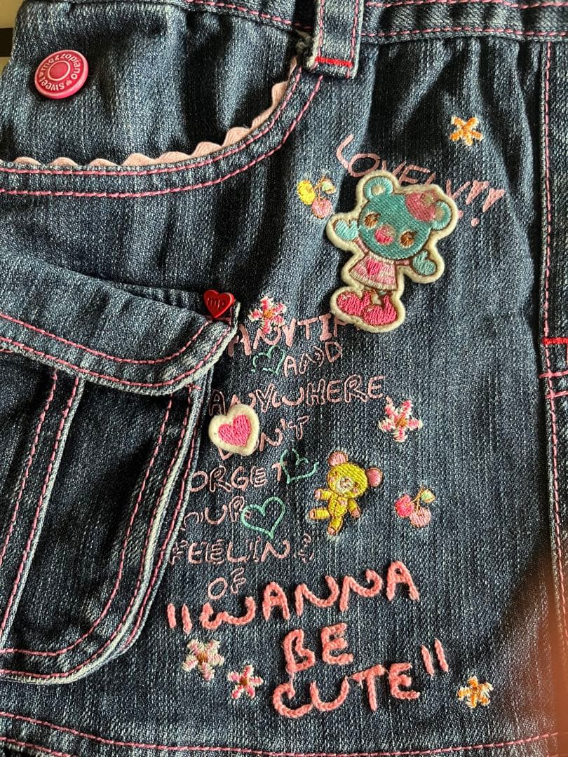 超美品　mezzopiano 120デニム刺繍ジャンパースカート