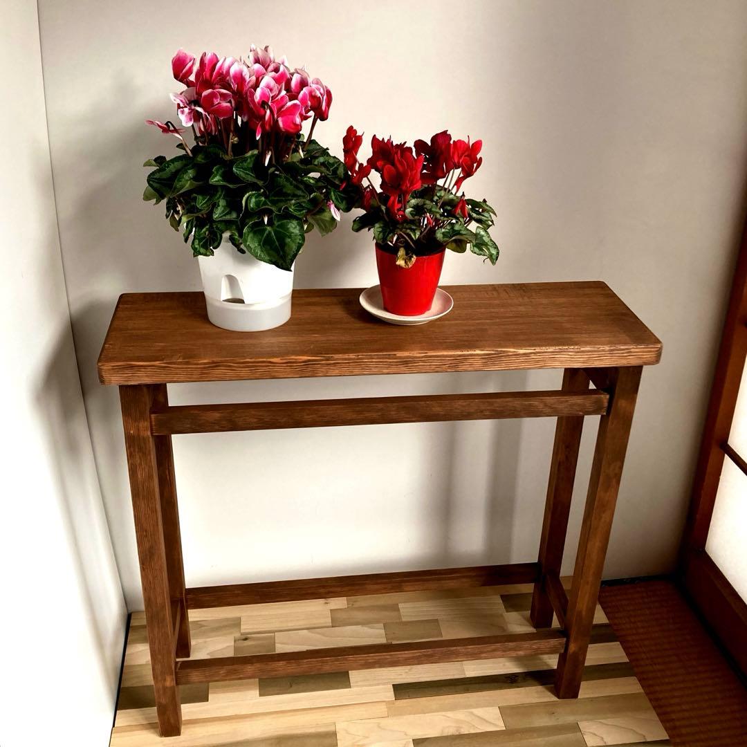 アンティーク調　花台　鉢置き台　ディスプレイ台　ウォールナット塗装　ハンドメイド