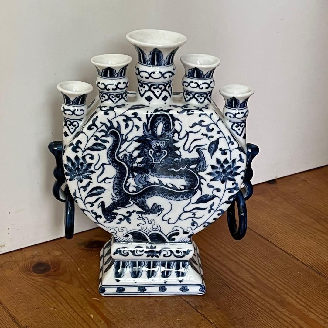 中国大清乾隆年製款 染付 花瓶 陶器 古染付 瓶 花器 飾壷 陶芸