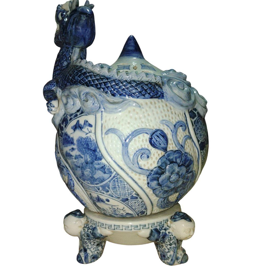 五良大甫呉祥瑞造　龍と山水画染付け香炉