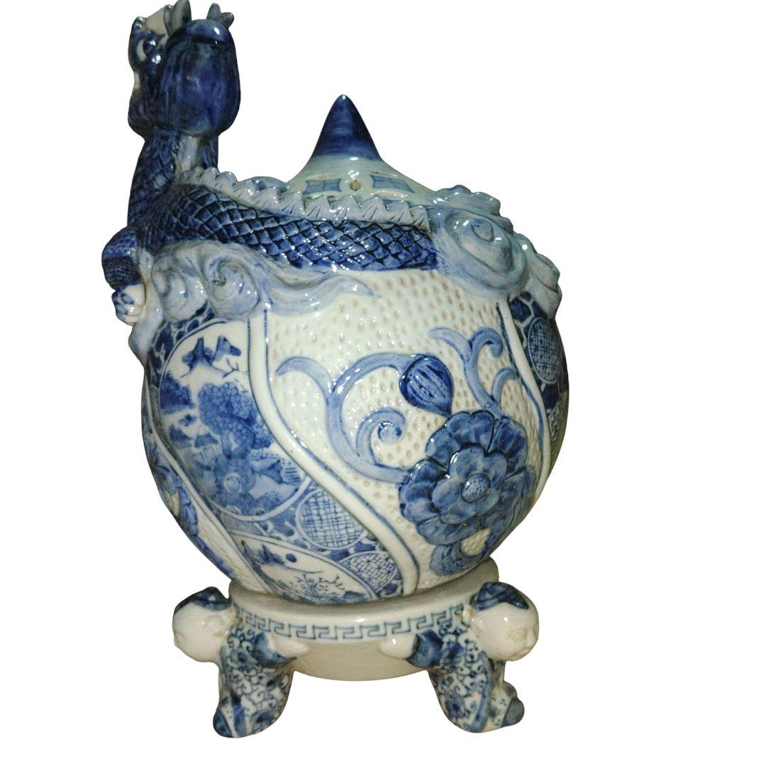 五良大甫呉祥瑞造　龍と山水画染付け香炉