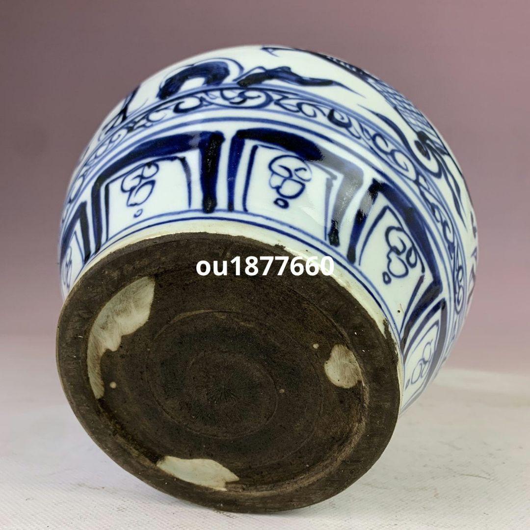 元青花手画竜紋戯珠大缶 景徳鎮 陶磁器 装飾品 現代工芸品 美術品 置物