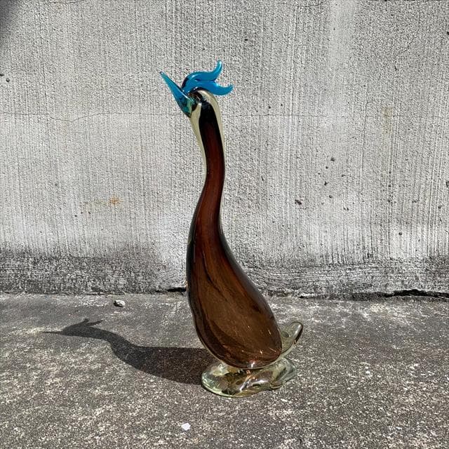 Salviati｜murano/ムラーノ｜ガラスオブジェクト｜青茶｜鳥｜