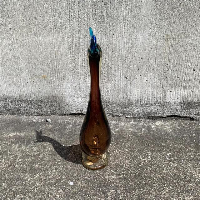 Salviati｜murano/ムラーノ｜ガラスオブジェクト｜青茶｜鳥｜