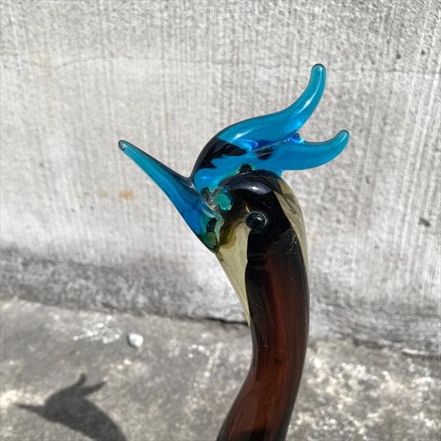 Salviati｜murano/ムラーノ｜ガラスオブジェクト｜青茶｜鳥｜
