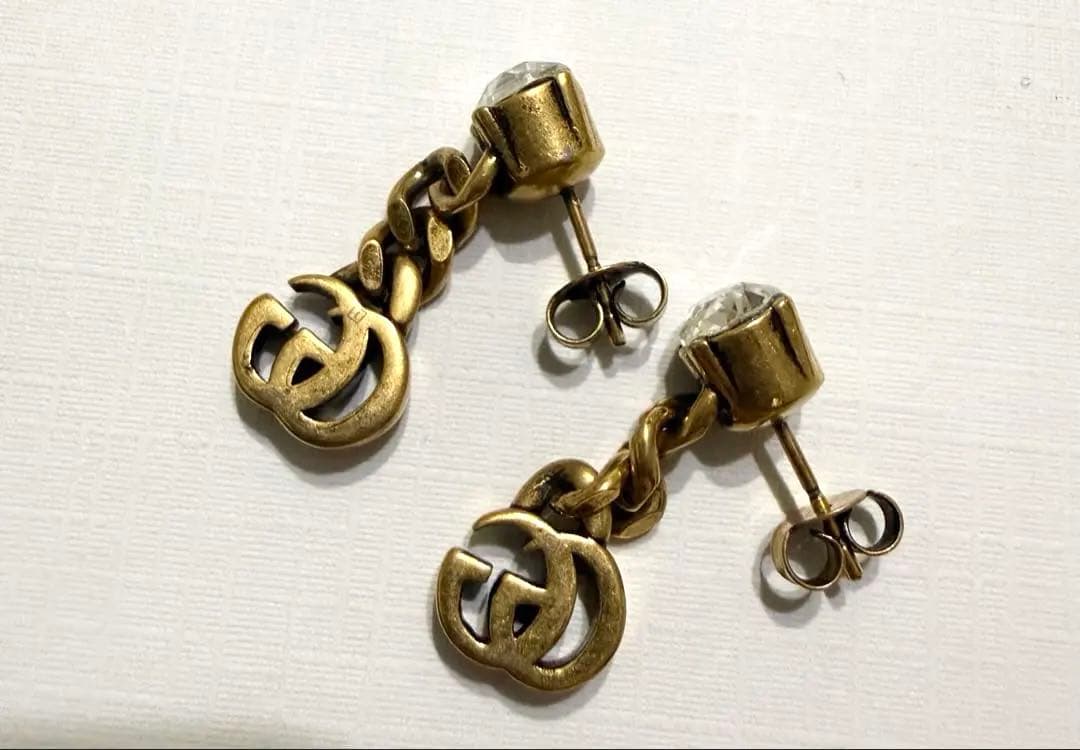 GUCCI クリスタル ダブルG ピアス ゴールド