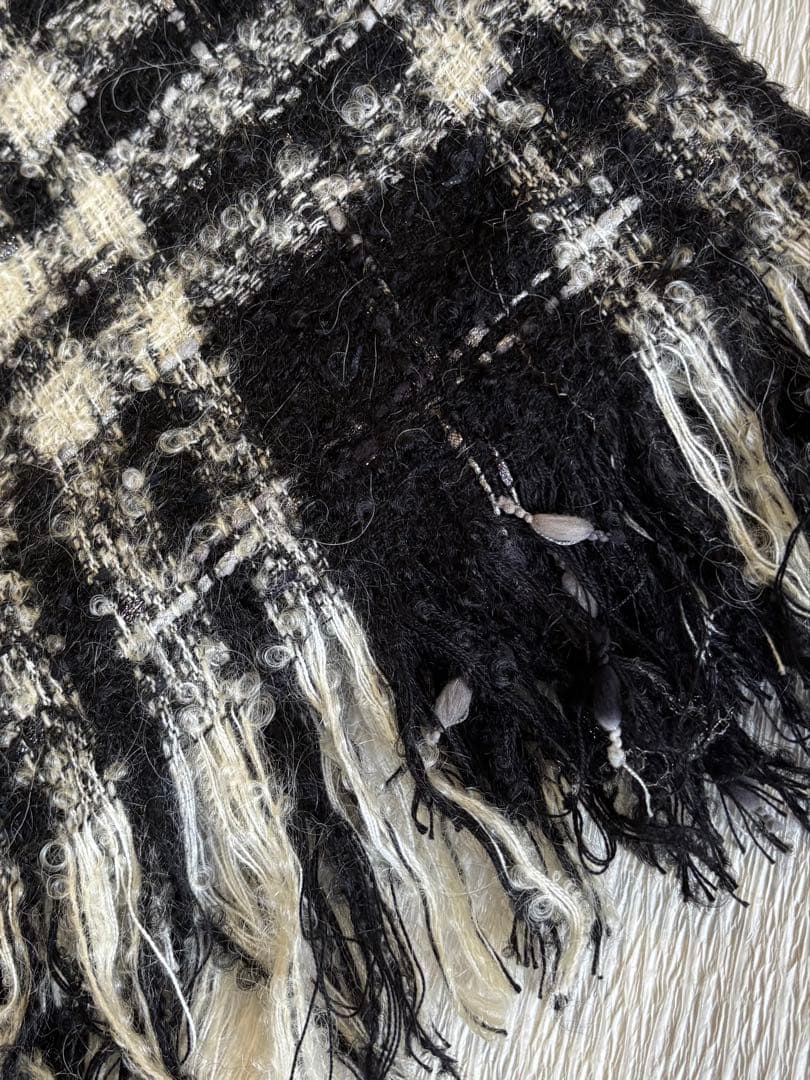 23区チェック柄フリンジ大判マフラー