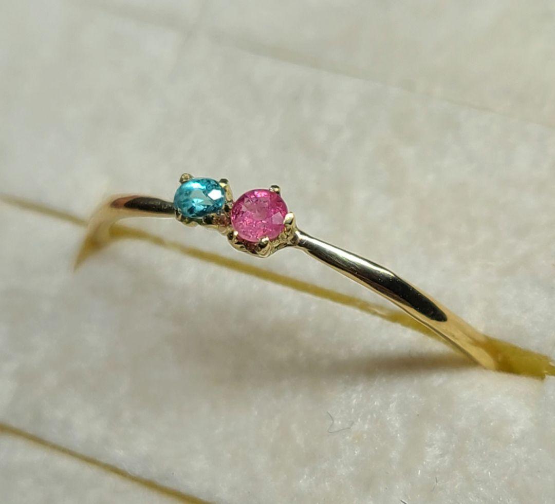 幻の共演★バターリャパライバトルマリン&ワーワー鉱山産レッドベリルリング18金★