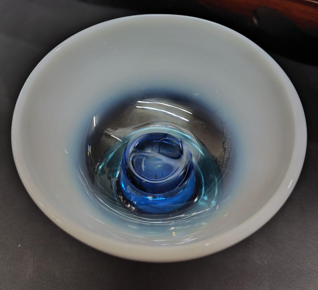 極太脚 完品 青脚 乳白暈し 氷コップ ブルー ステム ウランガラス 太足