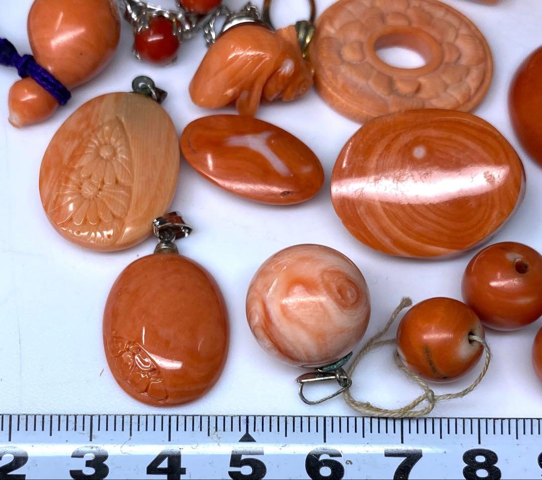 本赤珊瑚　丸玉、大玉アクセサリー、指輪　83g 東Y7-0217☆2Fトヒサ