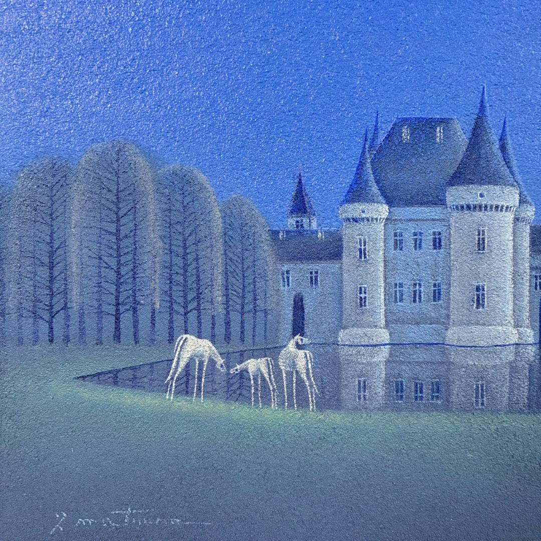 松浦敬文「水辺の城」キャンバスに油彩 共シール 直筆サイン入り 飛翔会会員