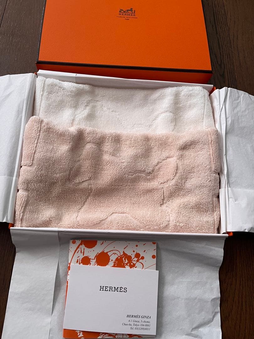 HERMES タオルハンカチ 2枚セットダダピンクホワイト