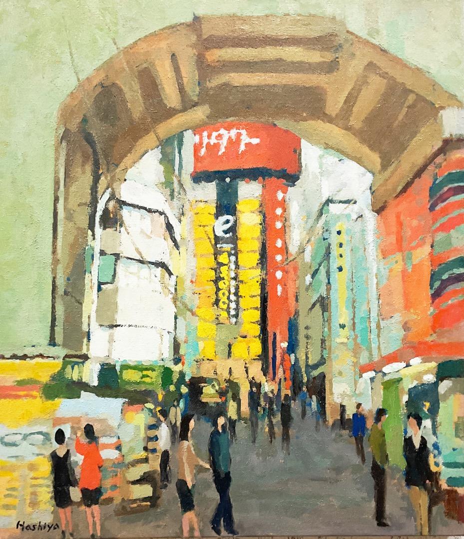 絵画 540 油絵/風景/街角/東京/秋葉原電気街/山手線/F10号
