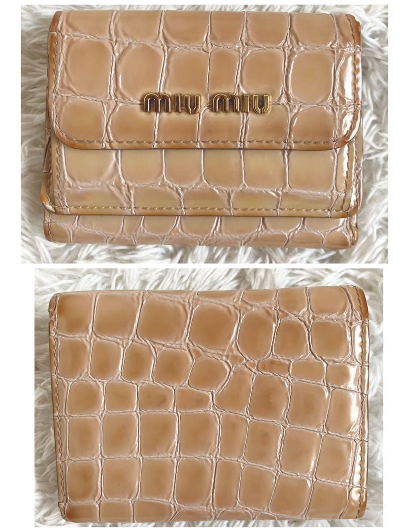 専用極希少品 ✨ミュウミュウ 折り財布　クロコ型押し　FRID ベージュ　レザー